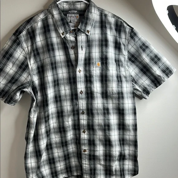 Carhartt Men's Gray and Black Plaid Button Down Shirt - Picture 4 of 5